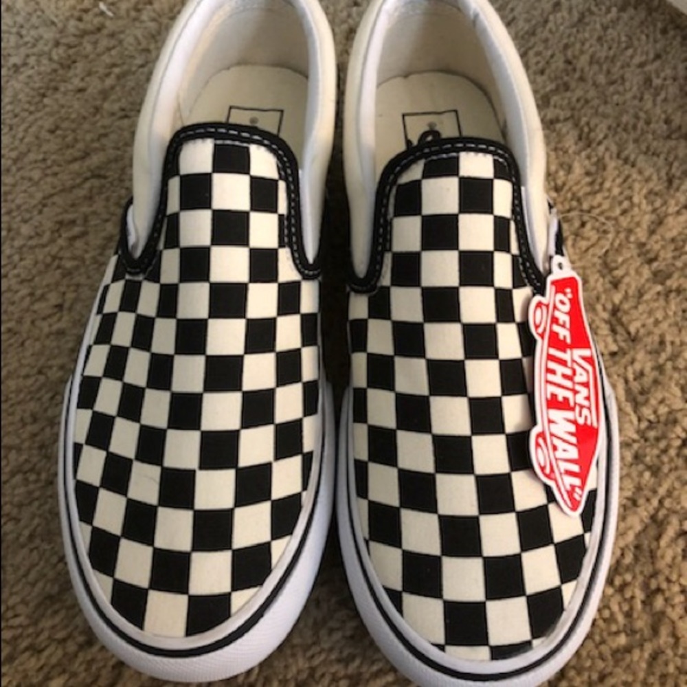 Off white checkered Vans slip ons